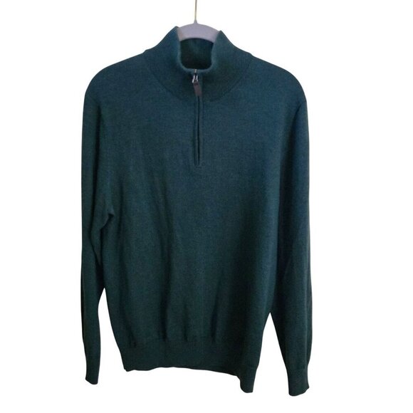 Jos A. Banks Traveler's Collection Pine Grove Green Merino Wool 1/4 Zip Sweater - Picture 2 of 5